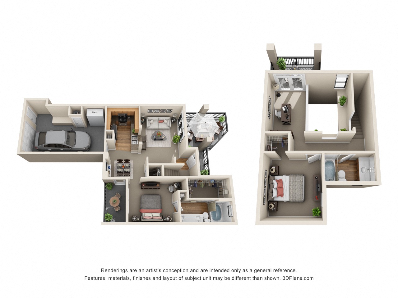 Floor plan for 2 beds, 2 baths, 1201 sqft